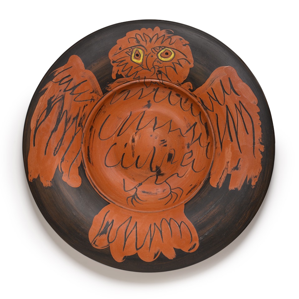 Hibou rouge sur fond noir (A. R. 399) by Pablo Picasso