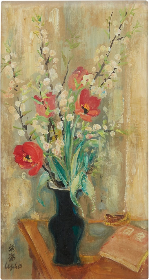Les fleurs de pommiers et les tulipes rouge by Le Pho