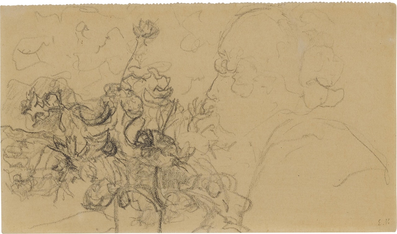Lucie Hessel de profil devant un bouquet de fleurs by Édouard Vuillard