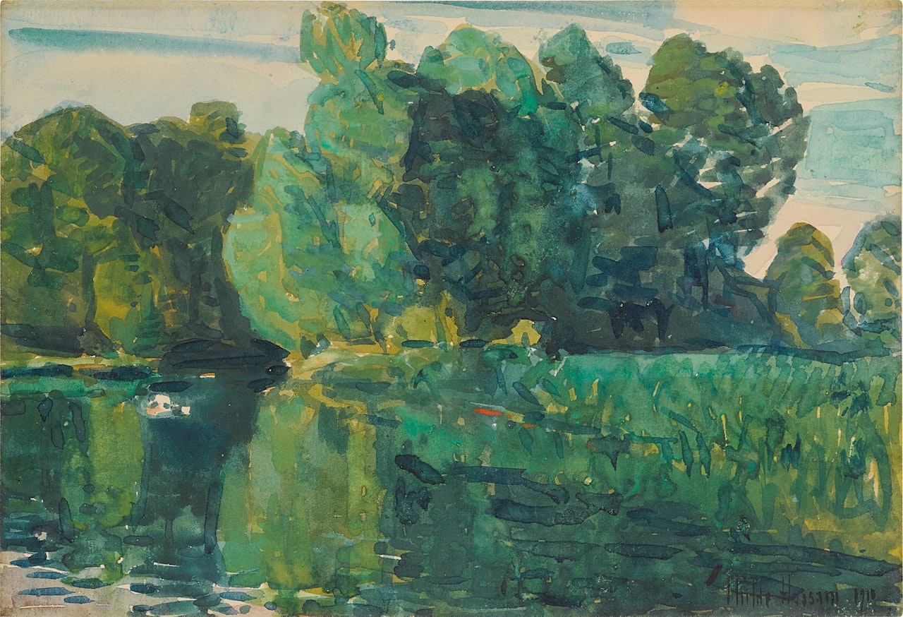 Trees by a Lake by Childe Hassam