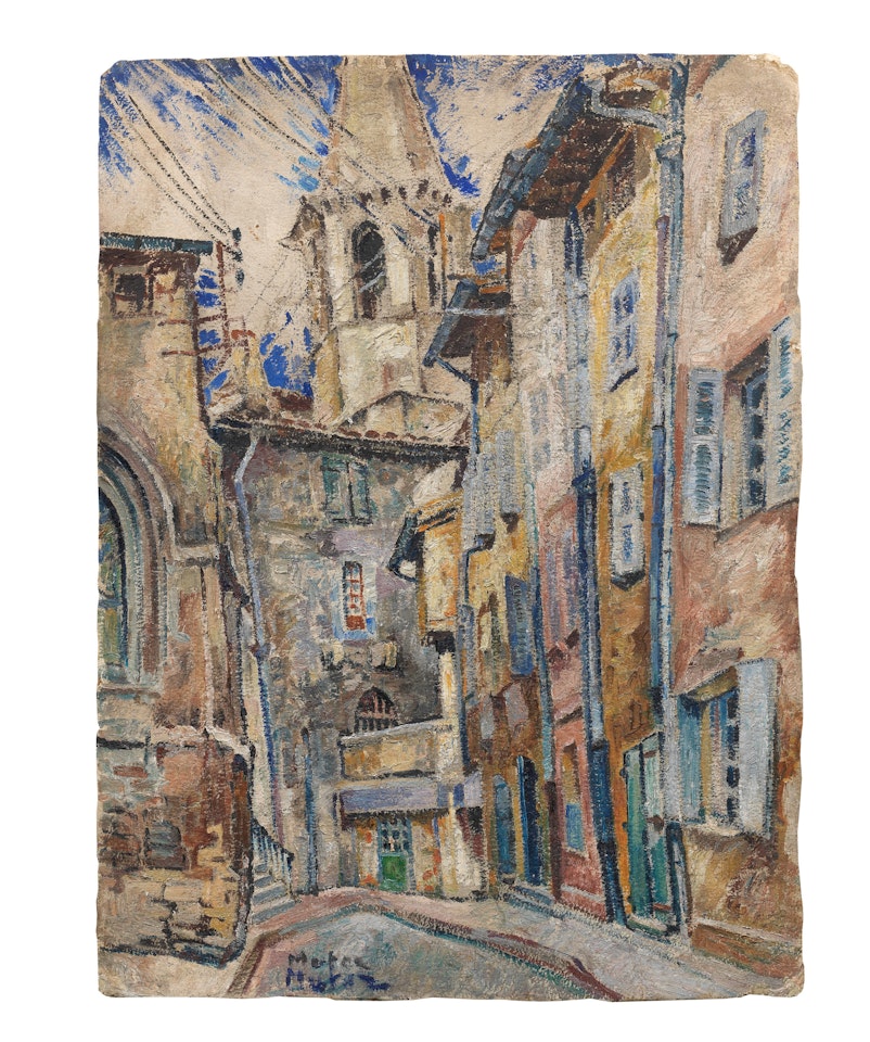 Rue avec clocher d'église by Mela Muter