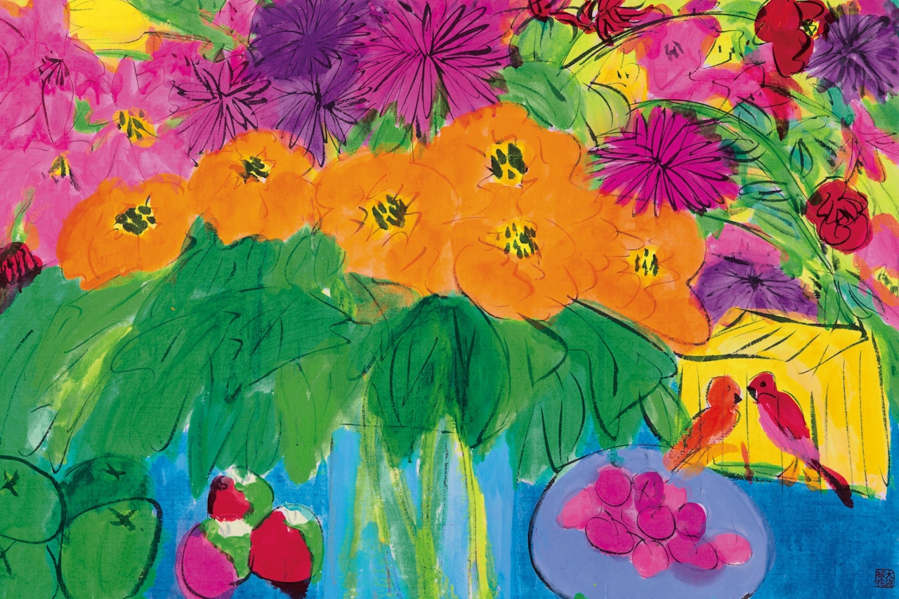 Flower, Birds and Fresh Fruits by Walasse Ting