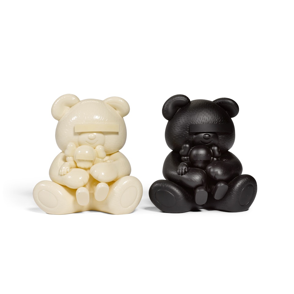 Undercover Bear (Black); and Undercover Bear (White) (Two Works) by Kaws