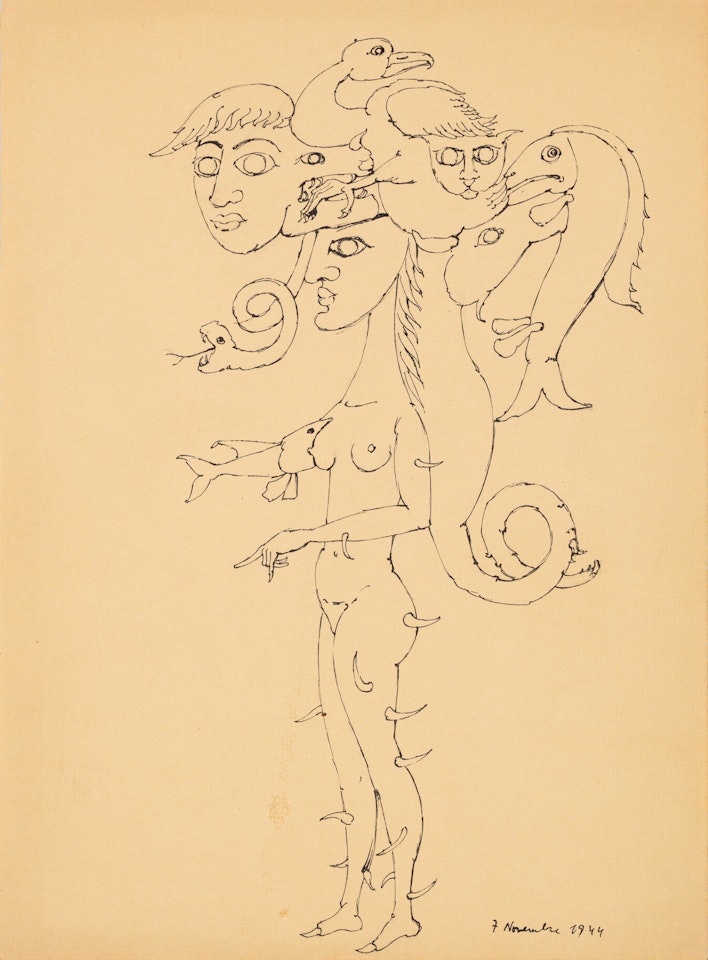 Femme à la coiffe (Variation originale autour du thème de la femme rose-croix), novembre 1944 by Victor Brauner