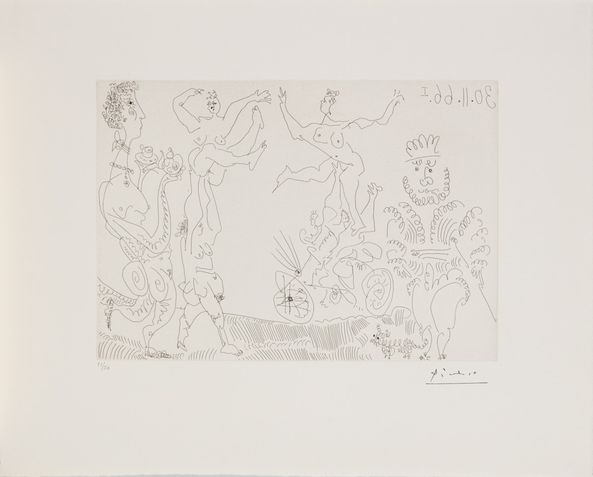 Acrobates devant un roi et son petit chien attendant leur thé (B. 1427; Ba. 1455) by Pablo Picasso