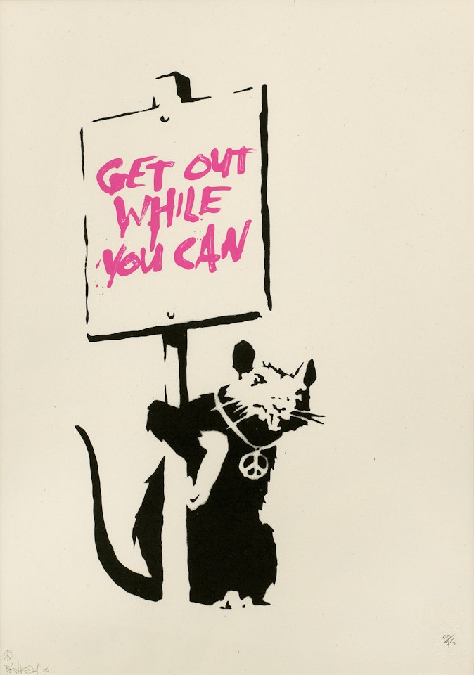 Get Out While You Can (Pink) by Banksy