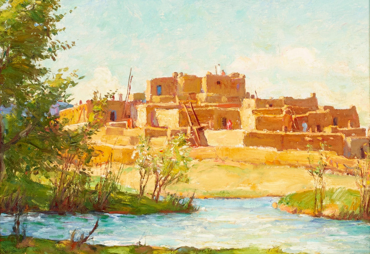 View of the Taos Pueblo by Joseph Henry Sharp