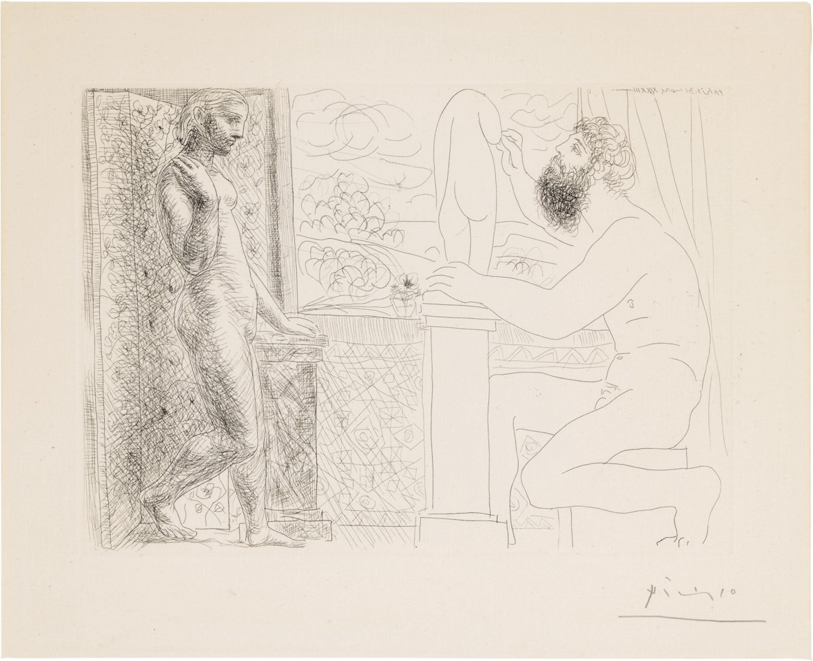 Sculpteur travaillant sur le motif avec Marie-Thérèse posant (Bloch 168; Baer 321) by Pablo Picasso