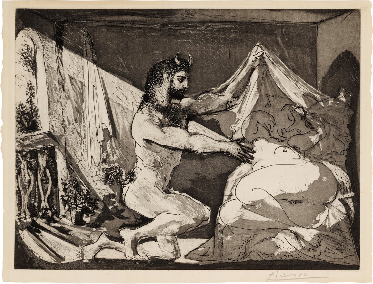 Faune dévoilant une dormeuse (Bloch 230; Baer 609) by Pablo Picasso