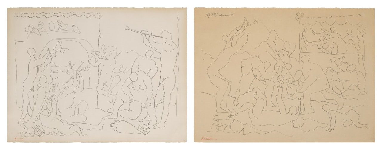 Bacchanale; and Jeu de la corrida (Bloch 831-832; Mourlot 292-293) by Pablo Picasso