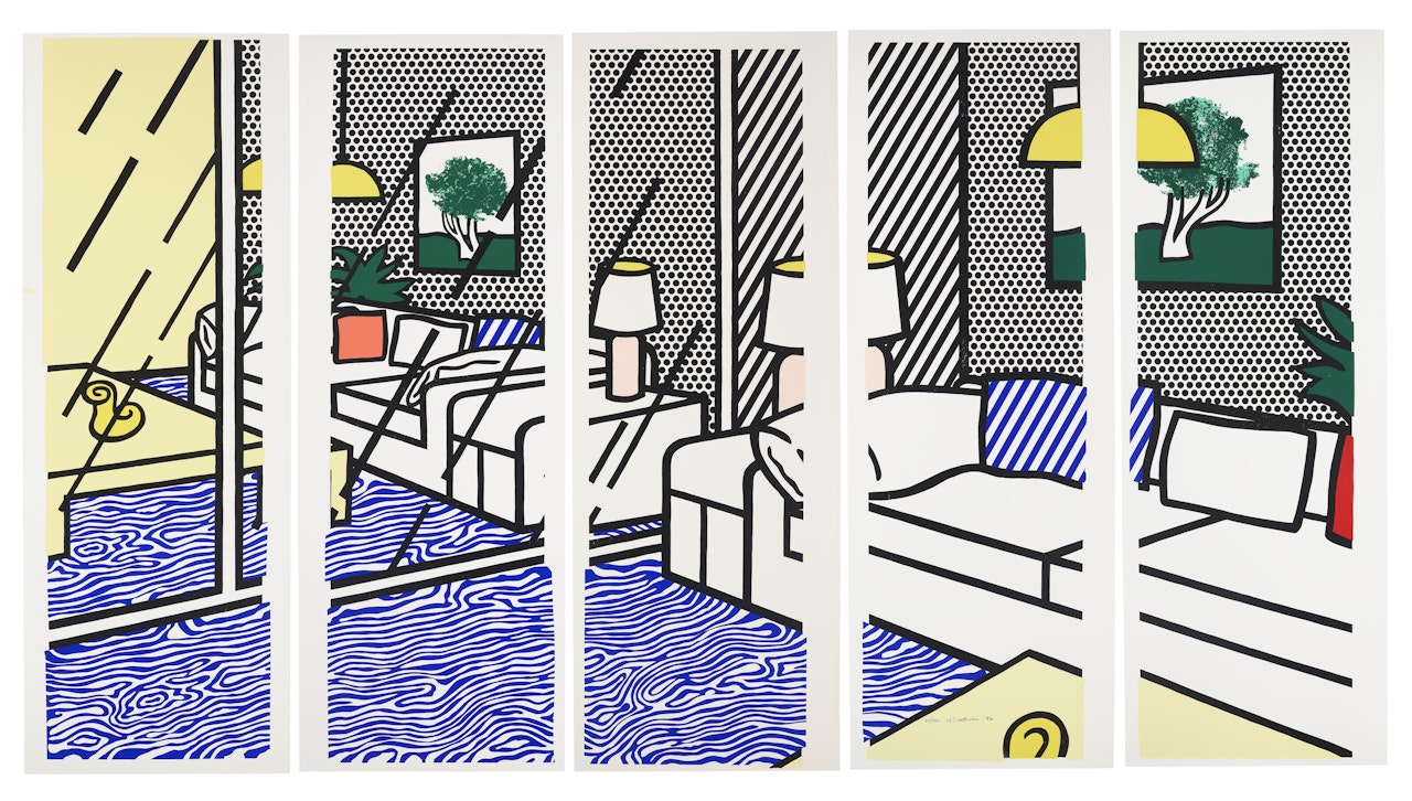 Wallpaper with Blue Floor Interior by Roy Lichtenstein