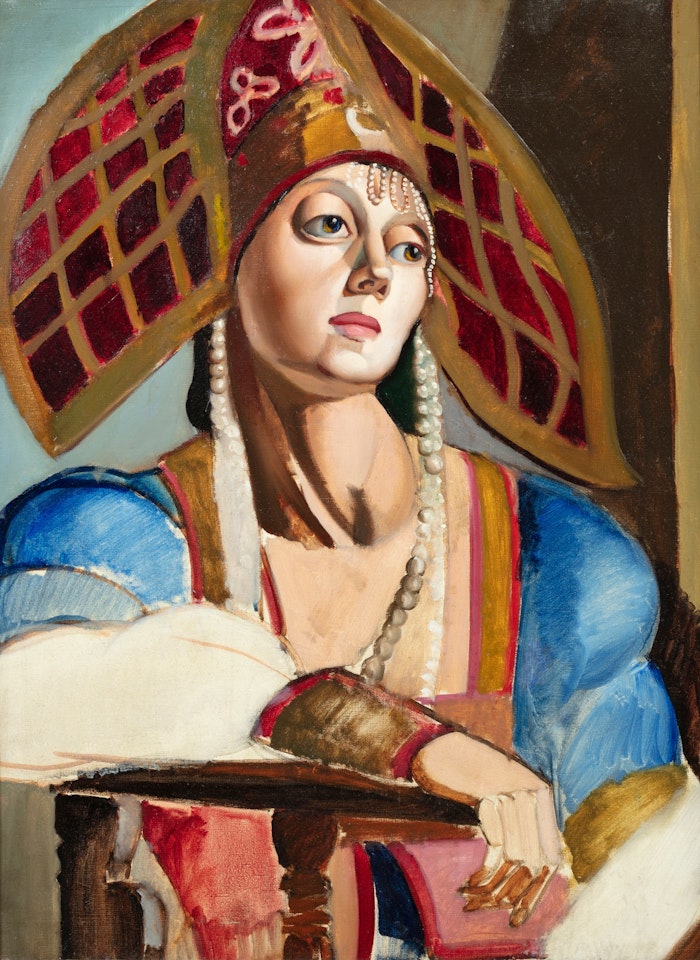 Portrait inachevé d'une femme en costume russe traditionnel by Tamara de Lempicka