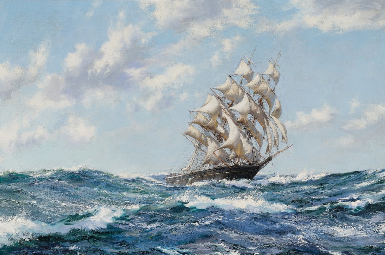 The Clipper Ship Blue Jacket on Choppy Seas by Montague Dawson