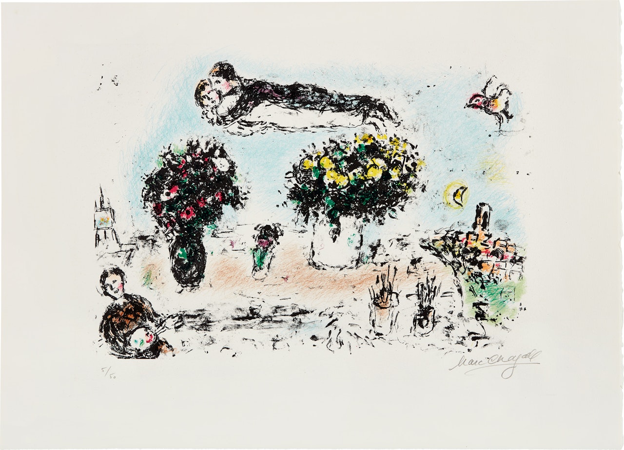 Le Peintre aux trois bouquets (The Painter with Three Bouquets) (M. 998) by Marc Chagall