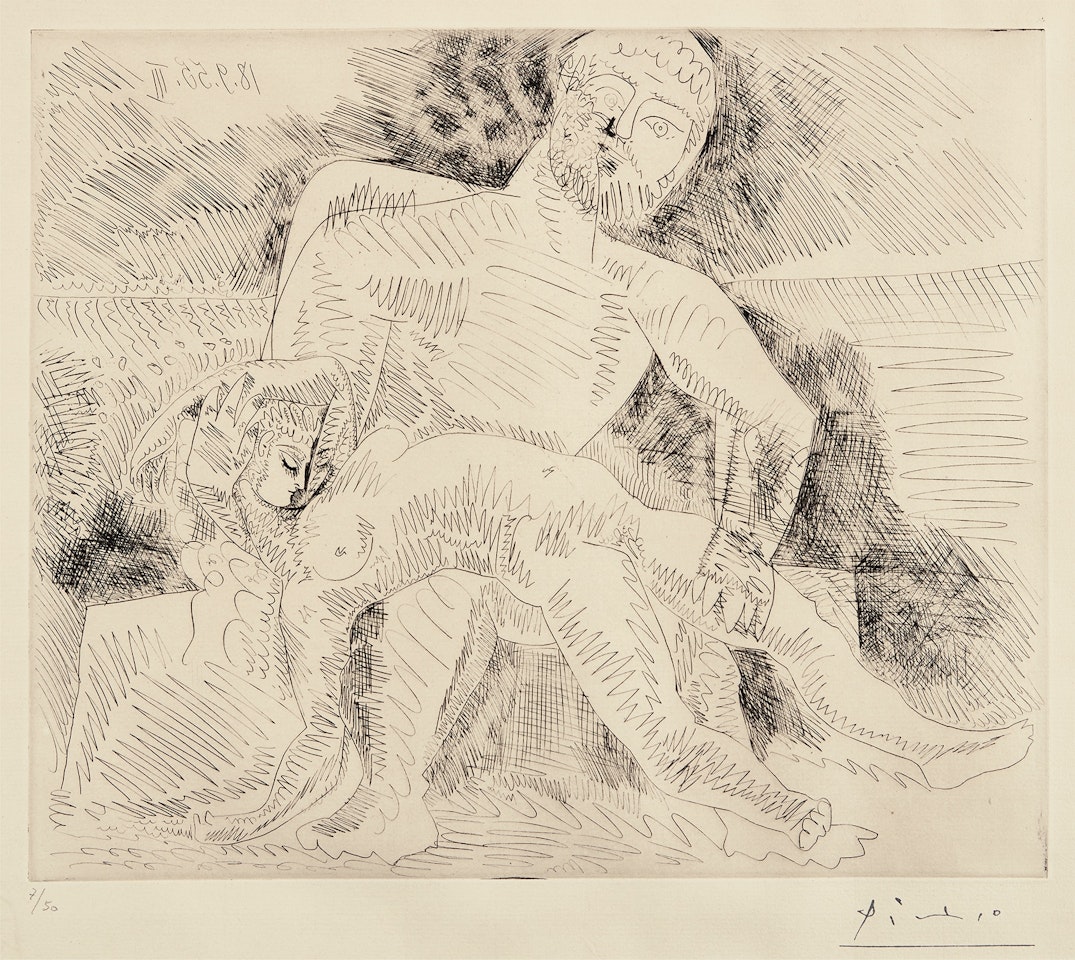 Homme nu assis avec femme nue sur les genoux (Naked Man Seated with Naked Woman on Lap) (B. 775, Ba. 950) by Pablo Picasso