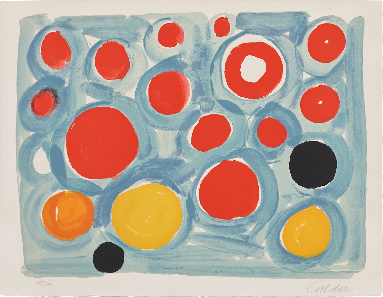 Untitled (Blue Background with Red, Yellow and Black Circles) by Alexander Calder