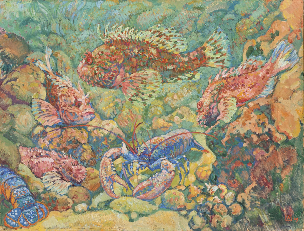 Rascasses et homards dans un aquarium by Theo van Rysselberghe