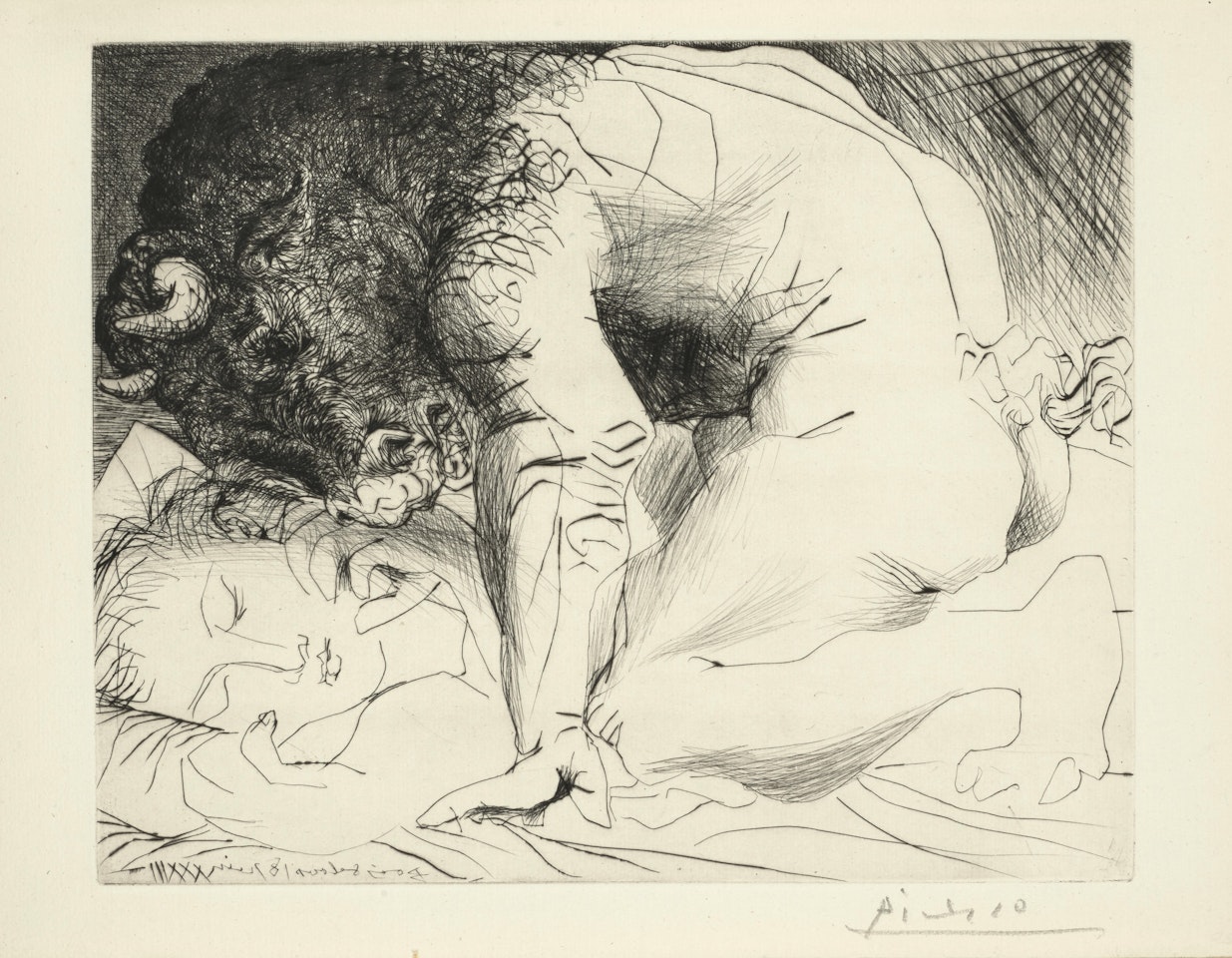 Minotaure caressant une dormeuse (Minotaur caressing a sleeping girl), from La suite Vollard by Pablo Picasso