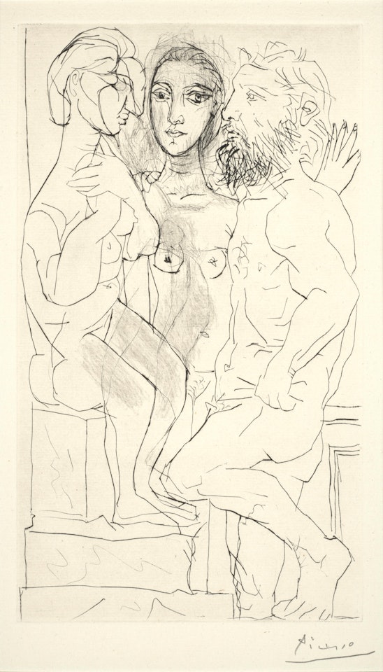 Sculpteur, modèle et sculpture assise (Sculptor, model and seated sculpture), from La suite Vollard by Pablo Picasso