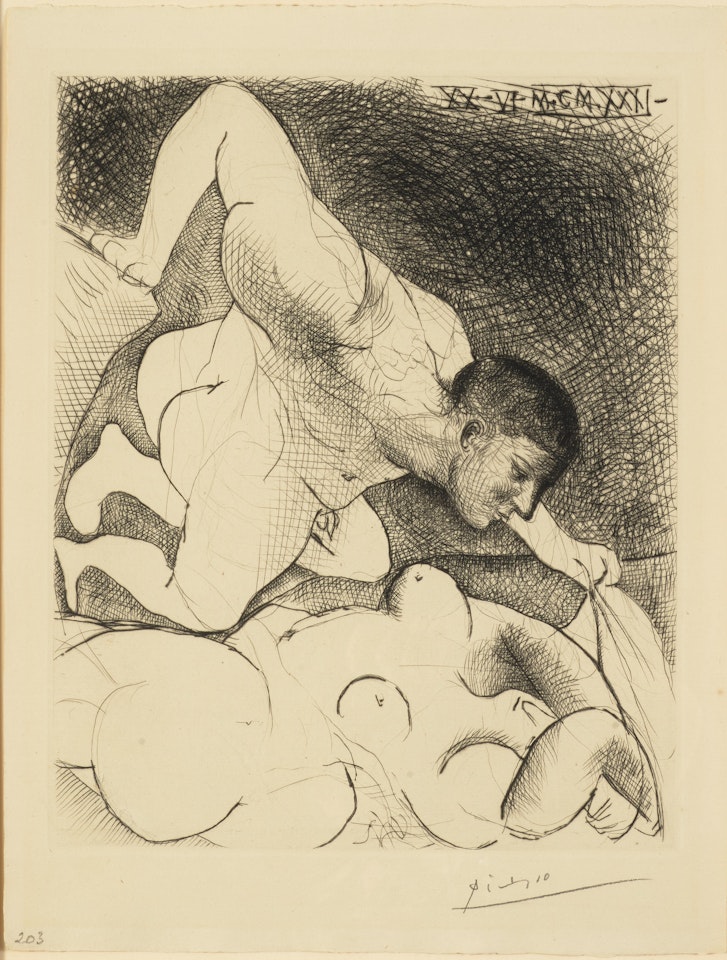 Homme dévoilant une femme (Man Uncovering a Woman), from La suite Vollard by Pablo Picasso