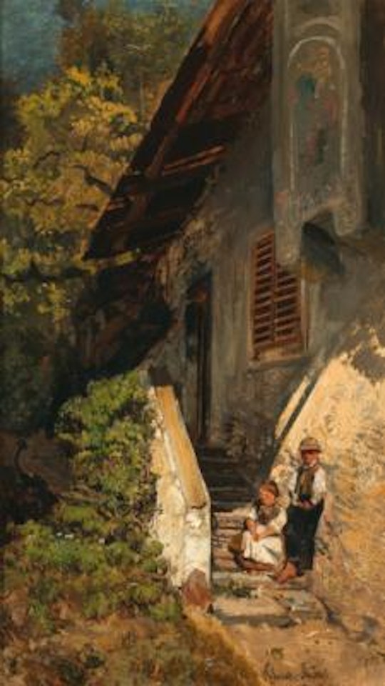 Children before the Farmhouse, Klausen, South Tyrol by Robert Russ