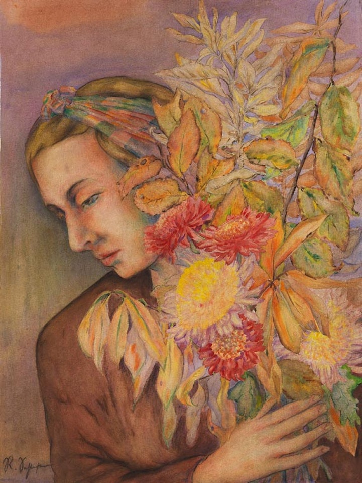 Junge Frau mit Blumen by Rudolf Schlichter
