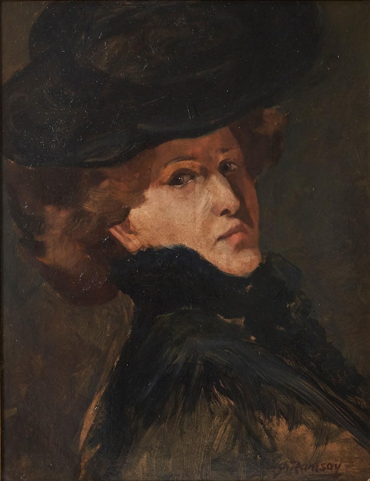 Portrait of a lady; lions painted verso by Hugh Ramsay