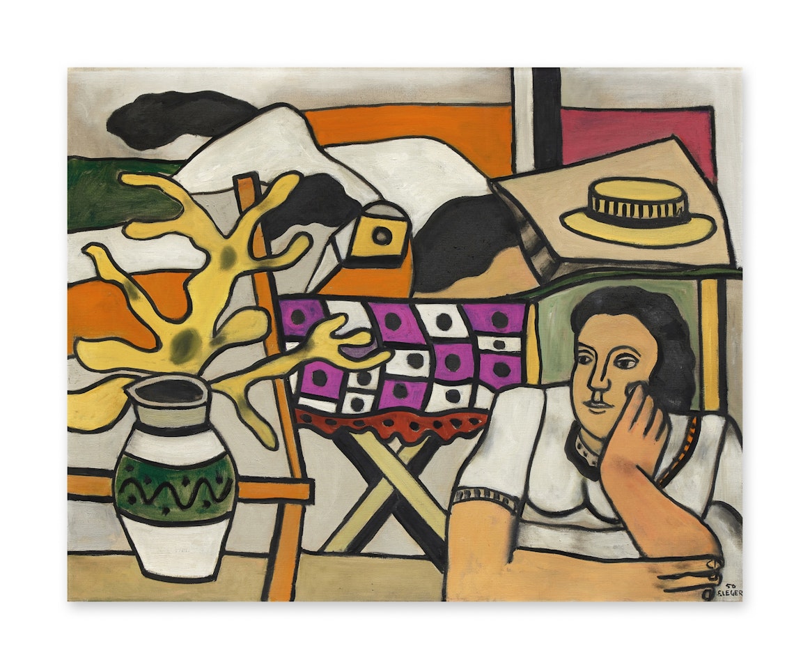 Une femme brune et une plante jaune by Fernand Leger