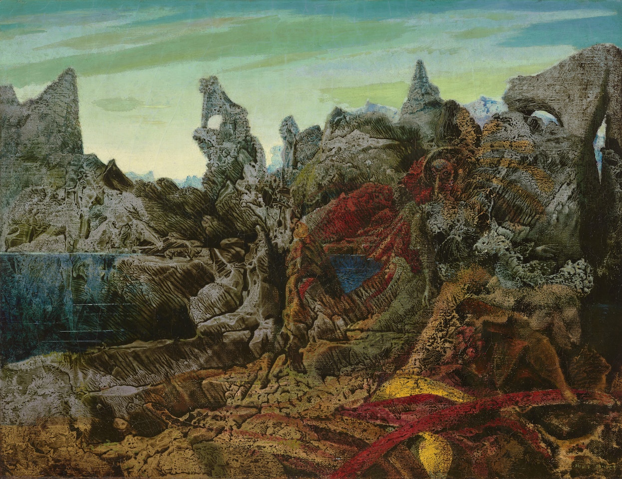Paysage avec lac et chimères by Max Ernst