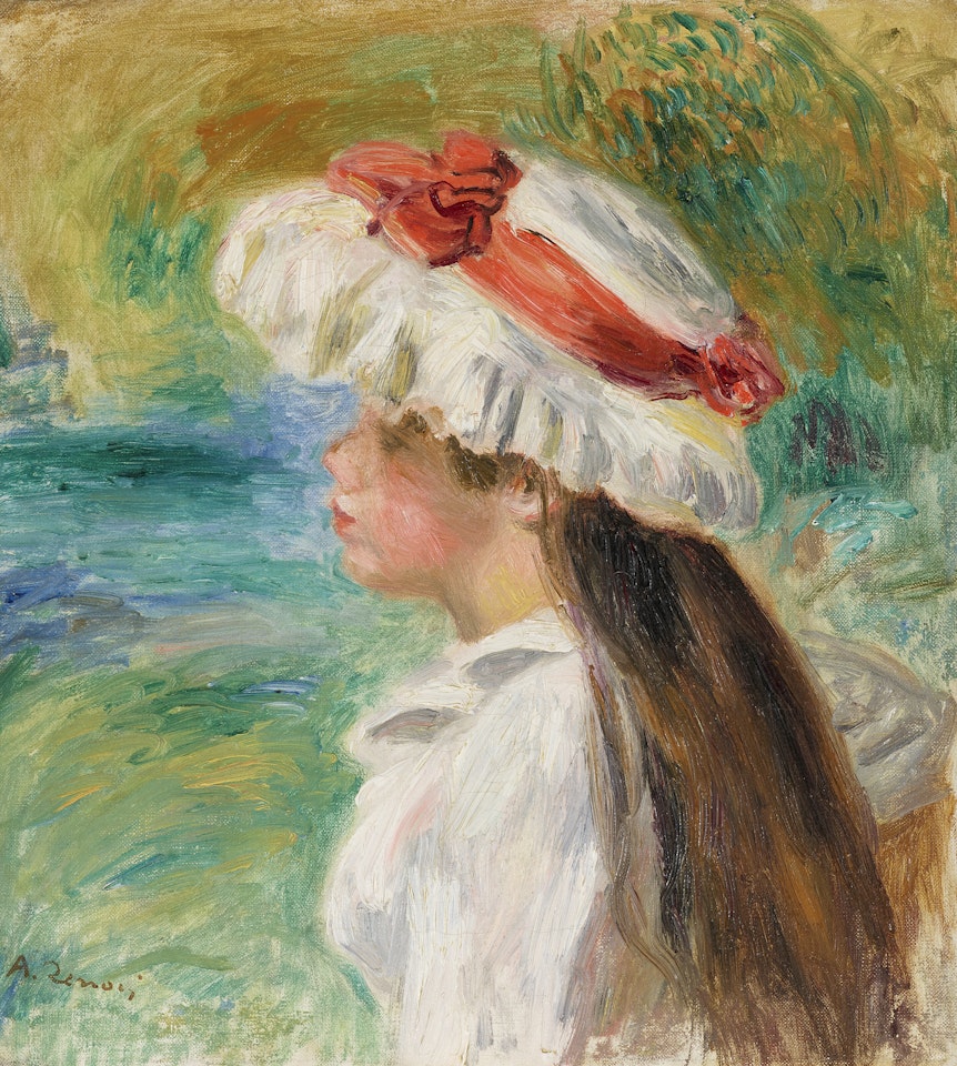 Tête de jeune fille coiffée d'un chapeau de jardin by Pierre-Auguste Renoir