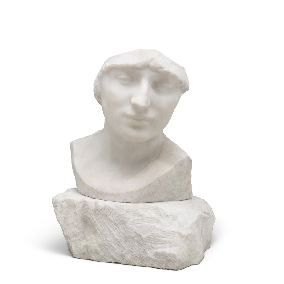 Buste de Pallas dit aussi "Buste de Mme Russell en Pallas," version avec casque en argent by Auguste Rodin