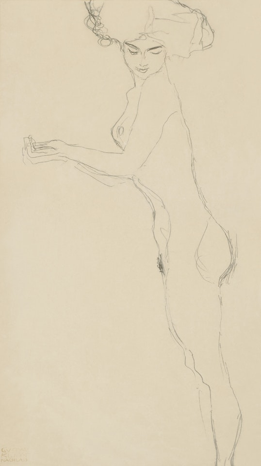 Über die Schulter blickender Mädchenakt by Gustav Klimt