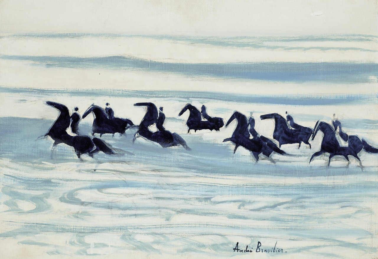 Cavaliers bleus sur la plage by André Brasilier