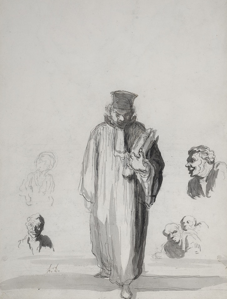 Le Juge (avec quelques croquis de têtes des deux côtés) (recto); Deux personnages dans un paysage (verso) by Honoré Daumier