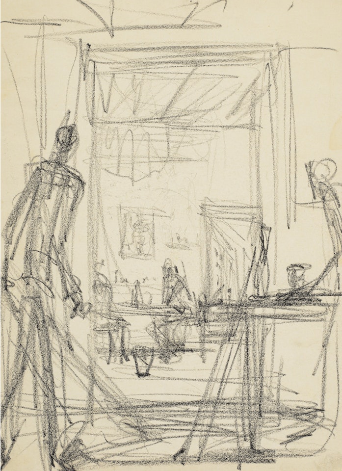 Personnages dans un intérieur (recto); Hommes qui marchent (verso) by Alberto Giacometti