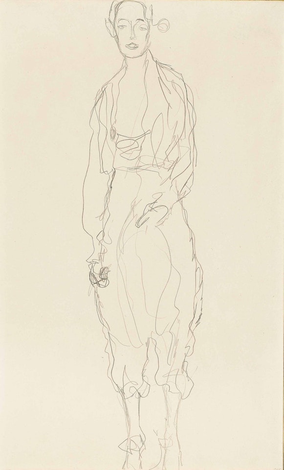 Stehende Frau in Hosen von vorne by Gustav Klimt