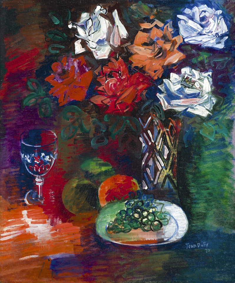 Assiette de raisins et bouquet de roses by Jean Dufy