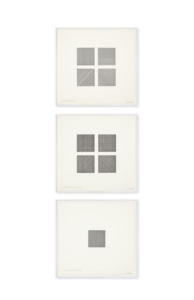 (i) Four Varieties of Line Direction (ii) Four Variations Using Three Superimposed Lines (iii) Drawing Using Four Kinds of Line Superimposed by Sol LeWitt
