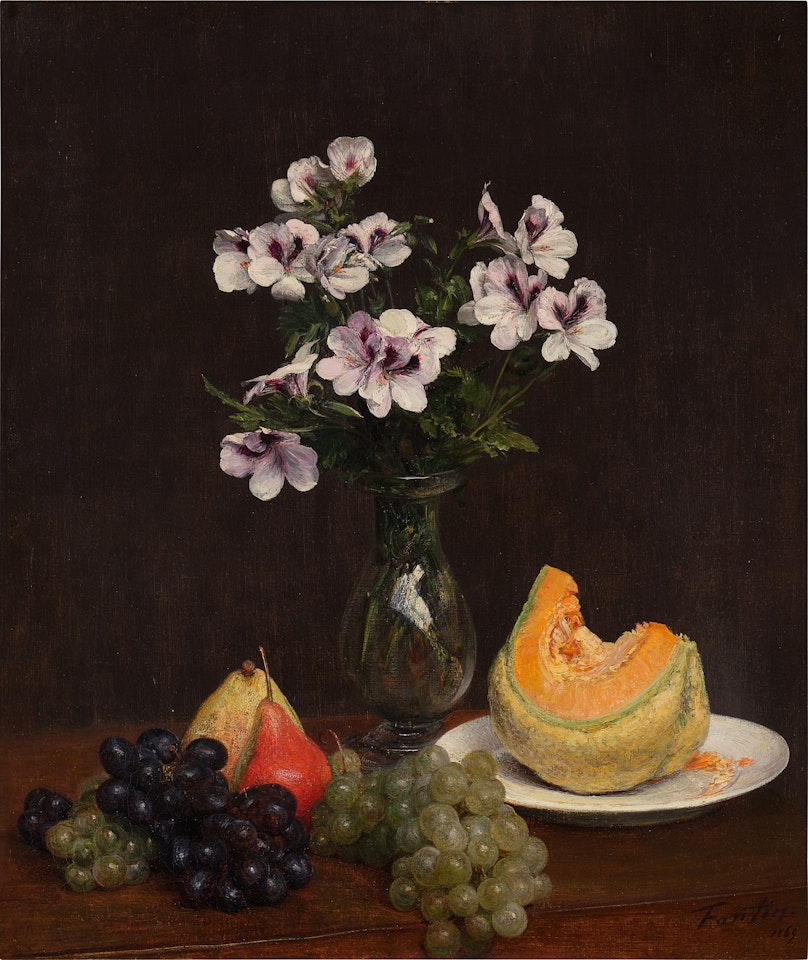 Vase de fleurs, melon, raisins et poires by Henri Fantin-Latour