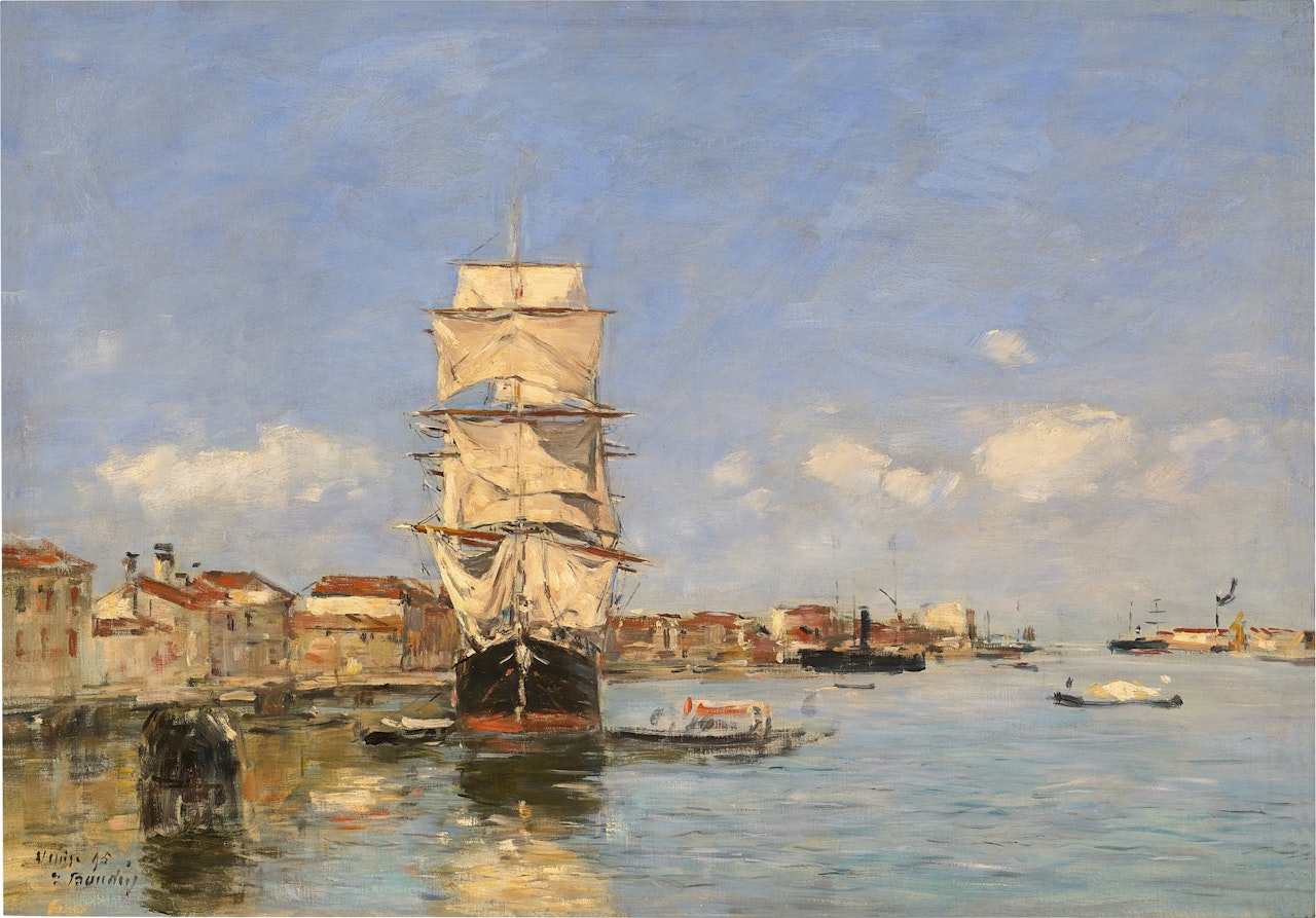 Venise, Navire à Quai, Canal de la Giudecca by Eugène Boudin