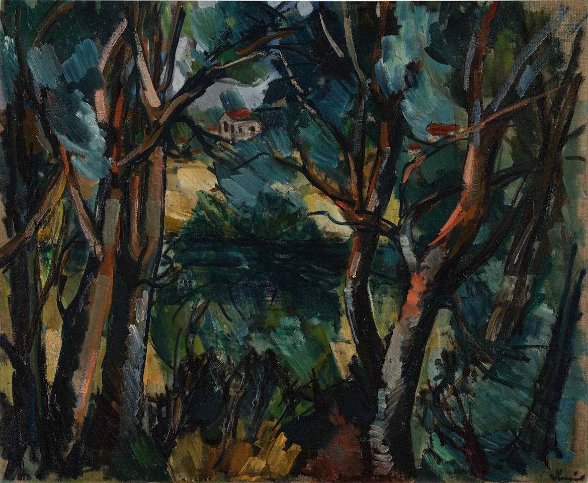 L’Étang à travers les arbres by Maurice de Vlaminck