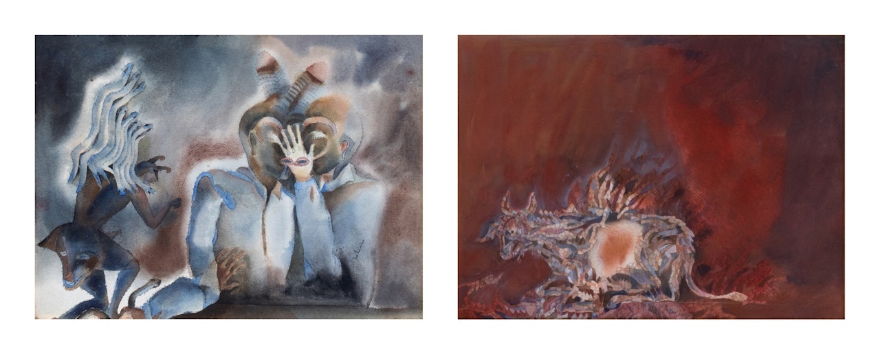 Pareja y lobos & Cabra (A Double Sided Work) by Francisco Toledo