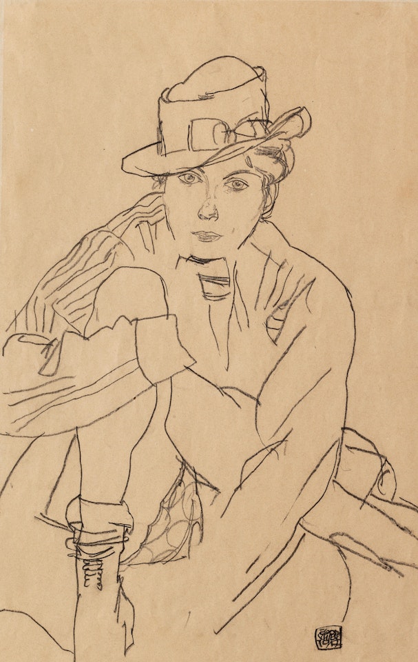 Sitzende Frau mit Hut by Egon Schiele
