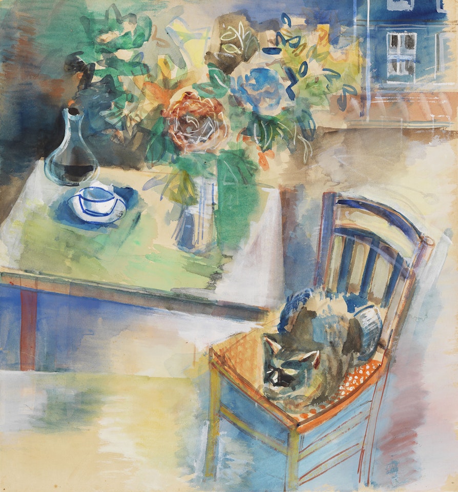 Sieste du chat dans l´atelier by Jean Dufy