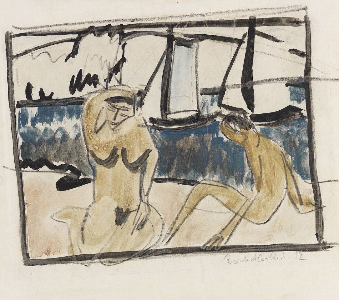 Zwei weibliche Akte am Strand by Erich Heckel