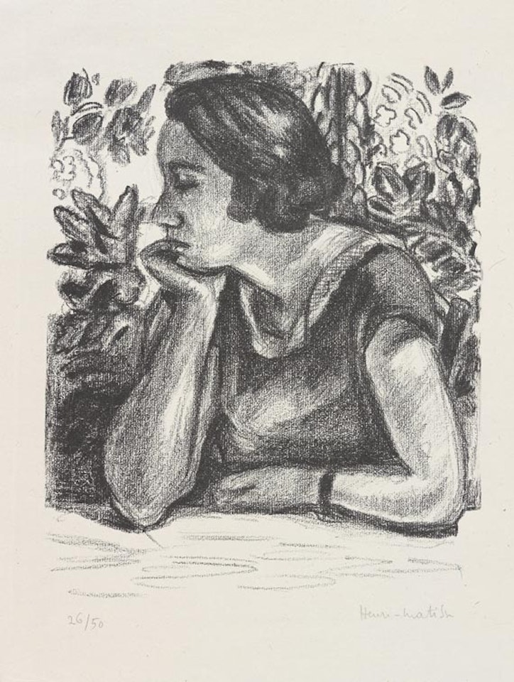 Visage de profil reposant sur un bras, paravant Louis XIV by Henri Matisse