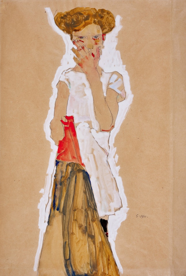 Stehendes Mädchen in Weissem Unterkleid (Standing Girl in White Petticoat) by Egon Schiele