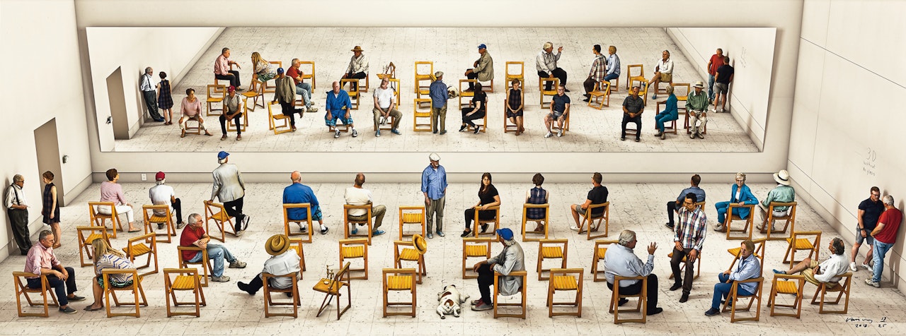 Pictured Gathering with Mirror by David Hockney