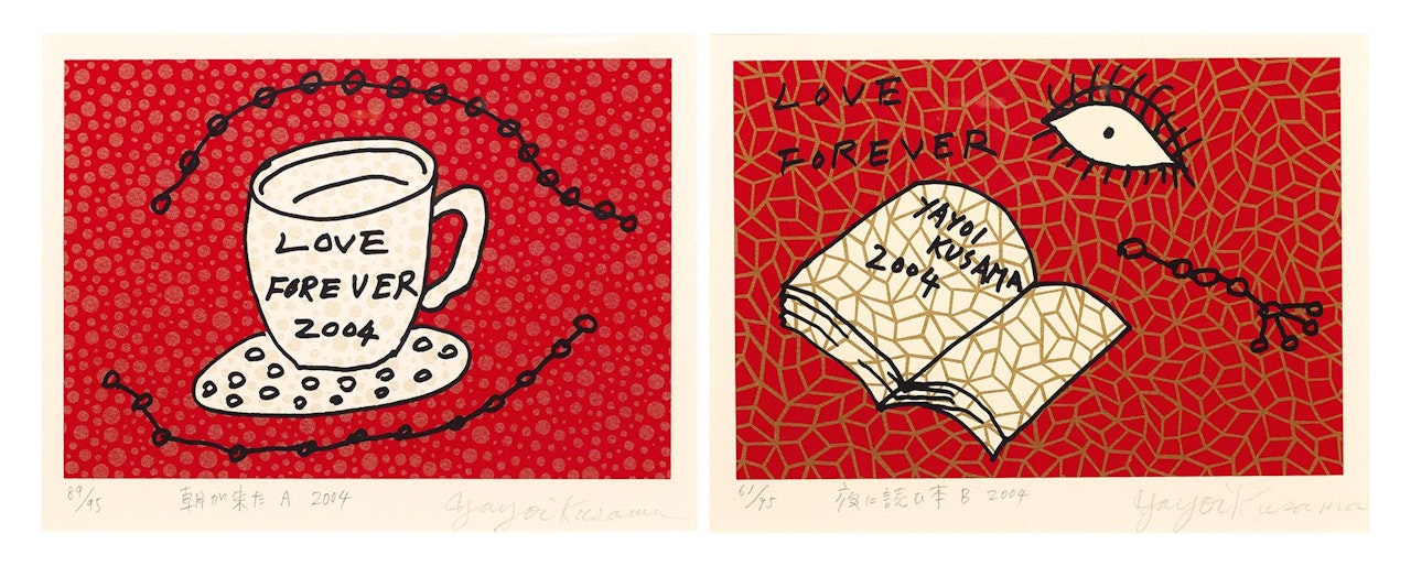 Morning is Here A; Book to Read at Night B (a set of 2) by Yayoi Kusama