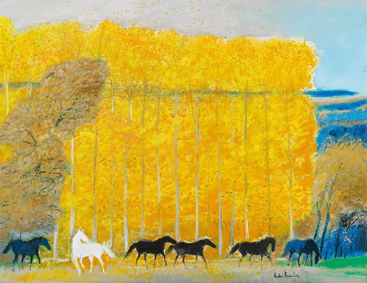 Chevaux dans la Vallée en automne by André Brasilier
